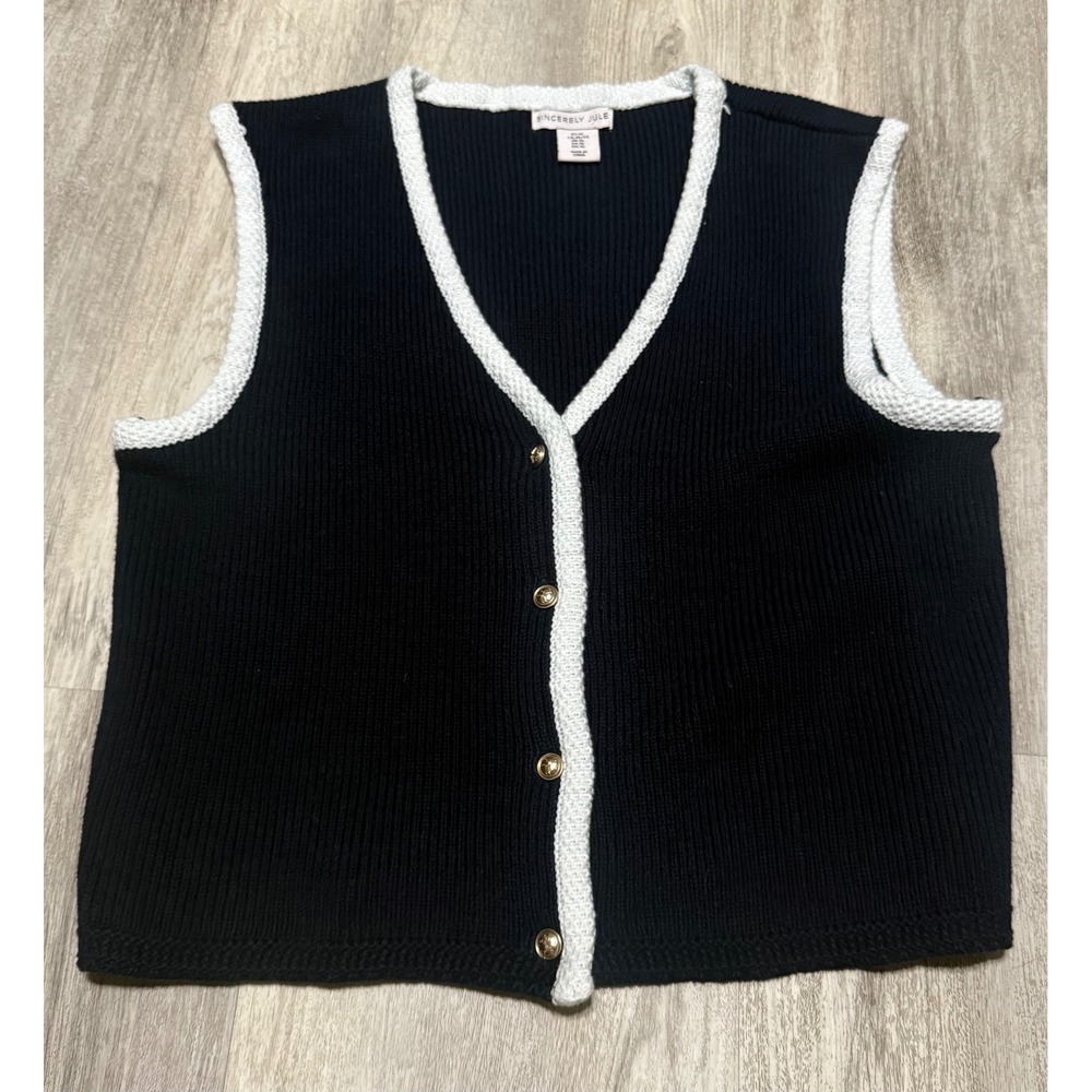 Sincerely Jule Black Knit Vest XL Sleeveless Cardigan Sweater Top